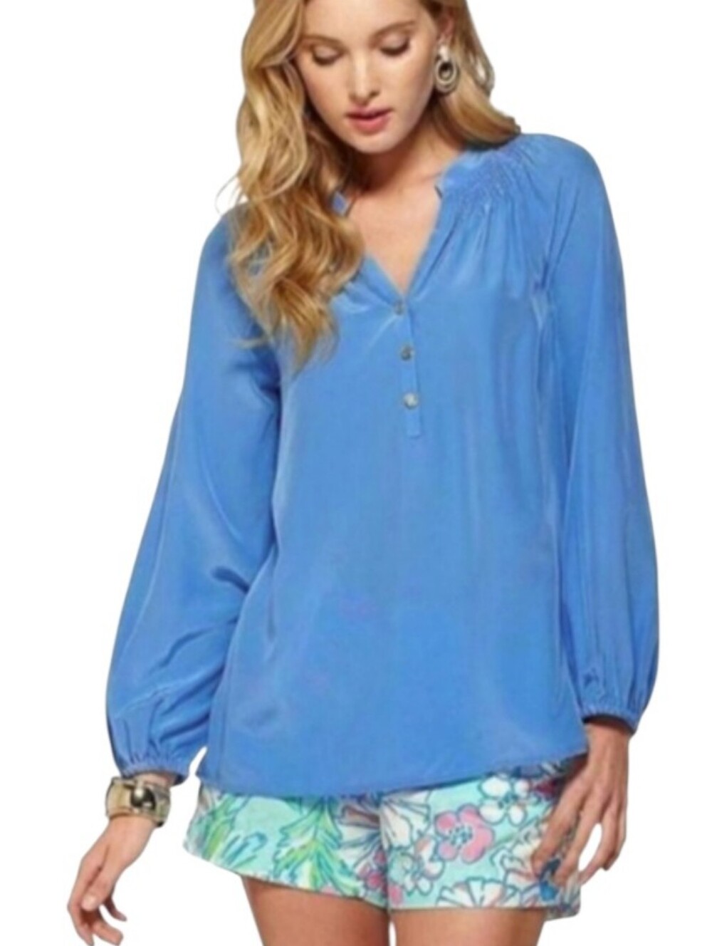 Lilly Pulitzer Cornflower blue Elsa silk long sleeve top size XS